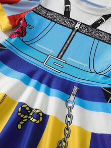 4-7 Years Old Girls' Dress, Puff Sleeve Design With Cute Cartoon Print Details, Fashionable And Stylish Dress For Family Outing, Casual Wear, Holiday Party, Daily Outfit - Multicolor - View 5