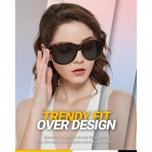 Polarised Fitover Sunglasses For Women,  Round Frame Wear Over Glasses With UV Protection - A08 - Brown Tortoise - View 2