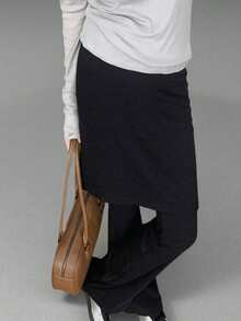 1-Piece [Y2K Light Subculture] Striped And Ruffled Pseudo-Two-Piece Pant Skirt, Layered Style, Slimming Look, Spring/Autumn, Korean Style, Girly, Cool And Cute, New Arrival, Fake Two-Way Culottes, Striped And Frilled, Leg-Lengthening Effect, Ease Of Movement, Dark And Light Tones, Women's - 黑色 - 查看 1