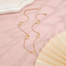 不锈钢简约四叶草造型项链手链耳环套装，女士魅力派对饰品 - 金色 - 查看 9