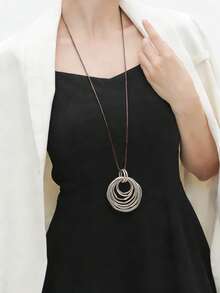 1 pieza Collar colgante geométrico asimétrico sobredimensionado minimalista y dorado, cadena larga de cordón de cera negra multicapa de moda, collar de lujo como regalo para novia/madre - Cuerda de cera negra - Ver 5