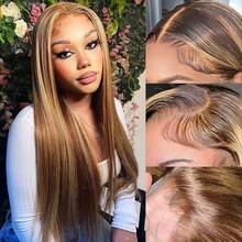 Highlight 13x4 Lace Front Wigs Human Hair 180% Density Transparent Pre Plucked Straight Lace Front Wigs Human Hair Glueless 4/27 Colored Honey Blonde Human Hair Wig For Women - S4/27 - View 8