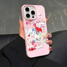 Bonita funda para teléfono con personaje de dibujos animados compatible con  17,  16 Pro Max,  15 Pro Max,  13 y  12. Elegante diseño texturizado a prueba de golpes, gran regalo para familiares, amigos, amantes y el Día de San Valentín. - Rosa - Ver 5
