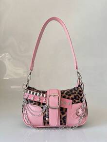 Fashionable Versatile Crescent Moon Bag, Y2K Millennium Chain Strap Shoulder Bag, One Shoulder Underarm Bag, Pearl Strap, Handheld One Shoulder Crossbody Bag, Chain Small Bag, Multiple Interchangeable Straps - Hồng - Xem 9