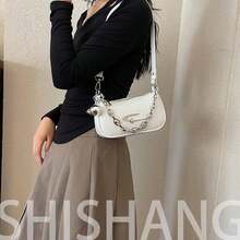 Exquisite Chain Decoration Slanted Shoulder Bag, Cross Small Bag, High Aesthetic Commuting Shoulder Strap, Three-Dimensional Handheld - Black - View 6