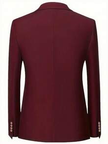 Men's 2 Piece Suit, Wedding, Business, Casual Suit Set - Pure Color Slim-Fit Business Suit Coat   Classic Trousers, Wine Red Color, Long Sleeves, Button Details, Elegant And Atmospheric Style, Non-Elastic Fabric - 酒紅色 - 查看 4