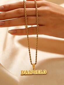 1pc Personalized Customized Necklace, Large Nameplate Pendant, Thick Necklace, Unisex Necklace, Unisex, Daily Style, Stainless Steel Customization, 18k Gold Jewelry, Including Gift Box, As Daily, Ramadan Gift, Valentine's Day Gift, Mother's Day, Father's Day Gift. - Multicolor - View 8