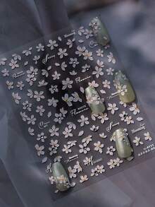 奢华美甲贴纸 5D 水晶钻石美甲贴纸 流苏白梨花贴纸 美甲装饰 DIY 复古花朵美甲贴花 美甲配件 - 彩色 - 查看 4