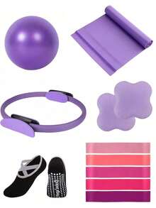 Bộ dụng cụ tập Yoga và Pilates (11 món) - Thiết bị tập thể dục tại nhà dành cho nữ, bao gồm dây kháng lực, bóng Pilates mini, vớ yoga, dây kéo giãn, miếng đệm đầu gối yoga, vòng yoga điều chỉnh được, thích hợp cho việc tập luyện chân, tay, đùi và cơ bụng tại nhà, phòng tập yoga hoặc phòng gym. - Nhiều màu - Xem 11