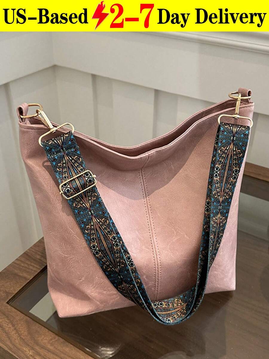 Casual Pink Leather-Look Tote Bag | Soft Slouchy Shoulder Bag With Woven Pattern Strap | Spacious Light Pink Tote For Women, Daily Use, Work, School & Shopping Get Ready To Carry Cuteness And Comfort With This Gorgeous Light Pink Tote Bag! Made From Soft Faux Leather With A Relaxed Slouchy Silhouette, This Tote Features Detailed Stitching And A Durable Woven Strap In Earthy Blue And Neutral Tones, Adding A Chic Boho Touch. Roomy Enough For A Laptop, Books, Snacks, And All Your Daily Treasures-Perfect For Work, School, Errands, Brunch, Or A Stylish Day Out. The Versatile Design And Pretty Blush Hue Match Effortlessly With Dresses, Jeans, And Casual Outfits. Lightweight, Spacious, And Totally On-, This Tote Is Your Go-To Bag For Everyday Elegance. - 彩色 - 查看 1