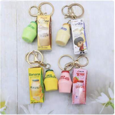 1pc Simulation Icy Milk Pendant Set | Banana/Strawberry Milk Carton Keychain Bag Charm
