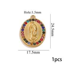 1 件 304 不锈钢镶嵌人造水晶圣母玛利亚吊坠 宗教饰品 DIY 饰品制作 圣母玛利亚项链饰品吊坠 - 金黃色 - 查看 9