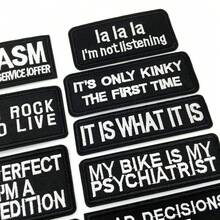 9pcs Embroidered Patch Iron On Black White Letters, Sew On DIY Clothing Patches For Jacket Backpack Hat Denim, Washable Reusable Slogan Patches Set - F - View 5