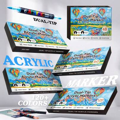 120 Colors Acrylic Paint Marker Pen Set, Soft Brush Tip Acrylic Markers, Colorful Acrylic Markers, Art Supplies For Students, Suitable For Canvas, Stones, Wood, Glass, Ceramic, Fabric Painting, DIY Crafts, Back To School & Teacher's Day Gift