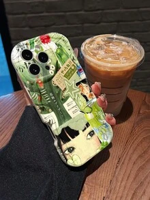 Collage verde con elementos y arte japonés. Esta elegante funda para teléfono es compatible con Samsung, Apple, OPPO, , etc. Fabricada en TPU flexible, resistente a golpes y arañazos, ofrece una excelente protección contra caídas y un agarre cómodo. Es un regalo ideal para familiares, amigos y seres queridos, y una opción perfecta para festivales. - Blanco - Ver 1