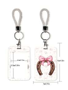 1pc ABS Bow & Horseshoe Pattern Fashion Personalized Cartoon Pull-Push Card Clip Keychain Bag Pendant, Student Wristband Card Clip, Women Student Card Clip, ID Bus Protection Case, Student Campus Card Protection Case - Rectangle - View 5