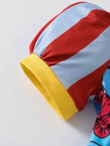 4-7 Years Old Girls' Dress, Puff Sleeve Design With Cute Cartoon Print Details, Fashionable And Stylish Dress For Family Outing, Casual Wear, Holiday Party, Daily Outfit - Multicolor - View 8