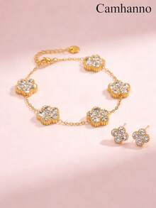 1pc Exquisite And Fashionable Stainless Steel Bracelet, Tailored For Romantic Dating, Glamorous Party Events, Daily Office Commutes, And An Ideal Valentine's Day Gift, Crafted With A Lightweight Chain And Unique Floral-Inspired Accents That Exude Modern Charm, Comfortable For All-Day Wear And Effortlessly Elevates Any Outfit With Understated Luxury To Make You Stand Out In Any Crowd - Gold - View 5