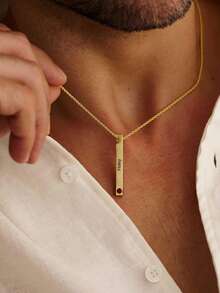 Men's Necklace, Custom Engraved Name Birthstone Necklace, Birhday Gift, Anniversary Family Necklace, Dad Gift, Mothers Day Gift For Him - Gold - View 9