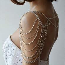 Cadena de hombro con diamantes de imitación y borlas clásicas multicapa para mujer, joyería para y banquete HXLI - Plateado - Ver 16