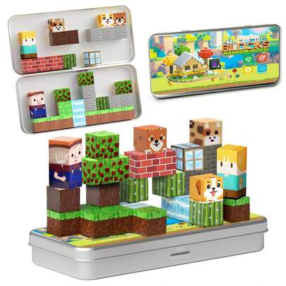 Magnetic Building Blocks Travel Toy, Suitable For 4-8 Years Old Children, Preschool Magnetic Cube STEM Learning Set With Metal Storage Box - Portable Construction Toy For 3-5 Years Old Boys And Girls