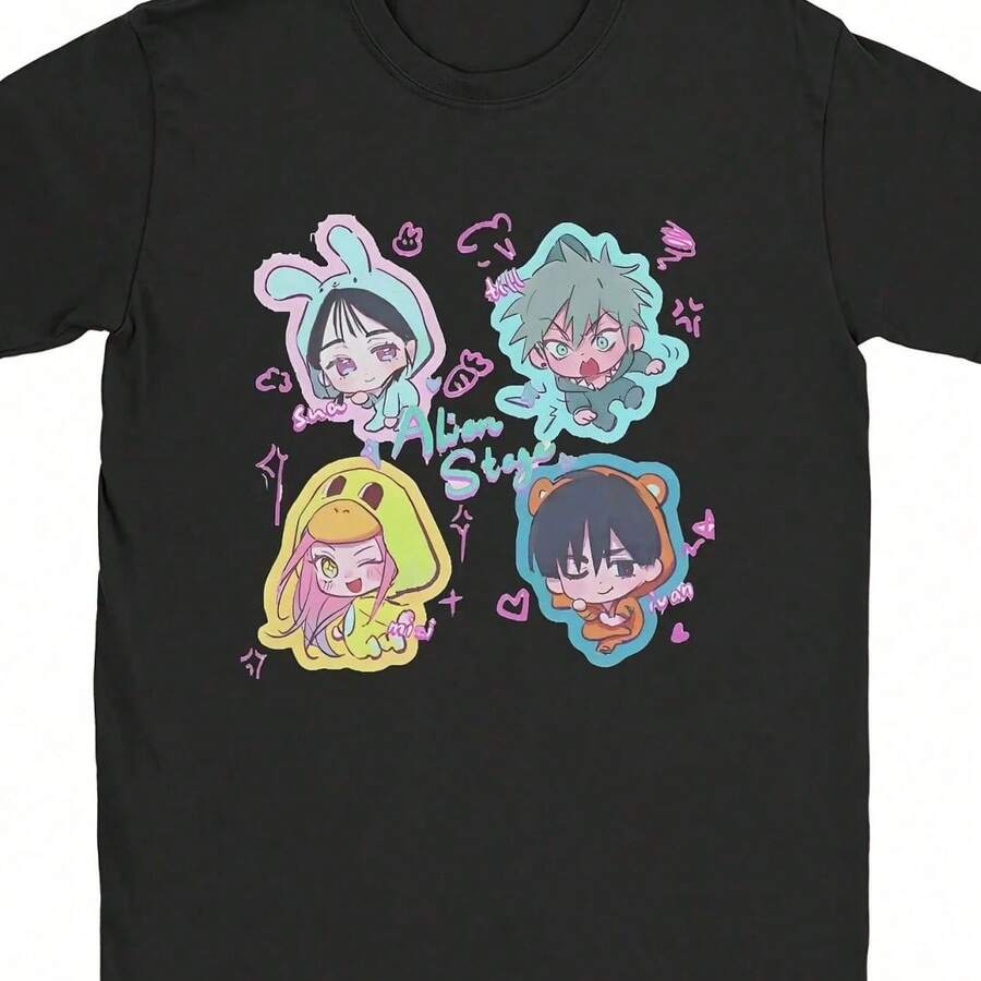 Local -50 180g Pure Cotton Oversized T-Shirt Summer Till X Ivan Alien Stage Fashion T Shirts Anime 80s Cotton Tee Shirt - màu đen - Xem 1