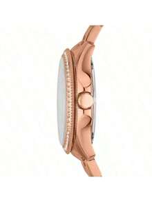 Fossil 女士玫瑰金不锈钢计时腕表，奢华水晶钻石表圈，优雅罗马数字表盘，时尚闪耀石英手链腕表，送给她的时尚魅力礼物 - 玫瑰金 - 查看 6