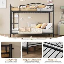 Litera de Metal Individual sobre Individual, Marco de literas Resistente con rieles de protección de para niños y niñas, Cama de Acero para la Escuela, recámara, Ahorro de Espacio - Negro - Ver 7