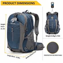 Hiking Backpack,Camping Backpack,40L Waterproof Hiking Daypack With Rain Cover, Lightweight Men's Women's Travel Backpack Rucksack For Working Commuting,Hunting,Outdoor Beginners,Mountaineering,Traveling, No Internal Frame - Xanh đậm - Xem 3