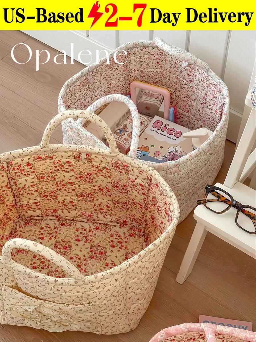 Floral Print Quilted Storage Basket Laundry Basket Large Capacity Portable Storage Bag Foldable Snack Basket With Handle For Women And Girls Cosmetic Storage Basket Toy Storage Basket Multifunctional Home Decor Livingroom Bedroom Decor Bathroom Decor Ditsy Floral Fabric Laundry Basket, Large Square Handheld Soft Rustic Chic Dirty Clothes Storage Bin, Daily Home Essentials For Women, Suitable For All Seasons Bedroom Closet Organization And Storage Bag For School School Accessories School Stuff - Nhiều màu - Xem 1