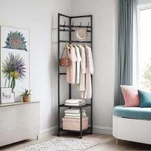 Corner Clothes Rack Floor Coat Rack 2 Tier 2 In 1 Corner Coat Rack - Black - View 7