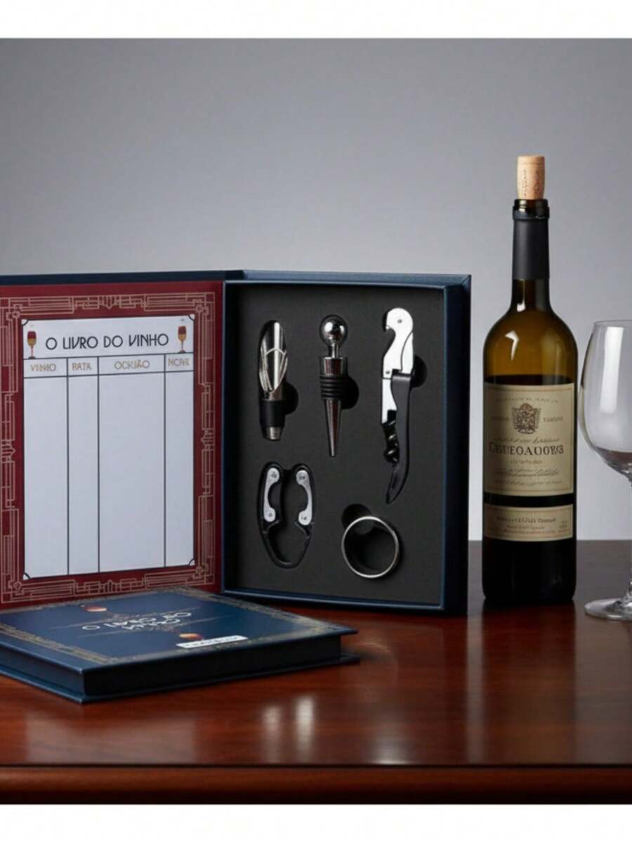 Kit De Acessórios Para Vinho 5 Peças Em Formato De Livro - Multicolorido - Visão 1