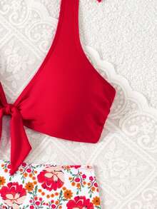 女士系带露背性感比基尼两件套，优雅沙滩装，四季皆宜 - 彩色 - 查看 5