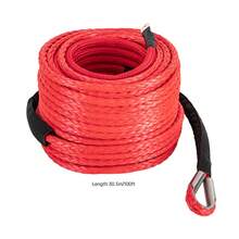 100ft X 3/8" Synthetic Winch Rope 23809LBS Breaking Strength Red Polyethylene Rope With Stainless Steel Hook - Red - View 2