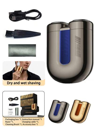  SKYWORTH/COOCAA Electric Shaver, 400mAh Large Capacity Battery, IPX7 Waterproof, Wet & Dry Use, Fully Washable, 2 Stainless Steel Blades, One-Touch Activation, Available In Gold And Gray, Suitable For Shower, Travel, Camping, Gym, Office, Bathroom, Bedroom And More