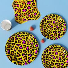 Purple Brown Leopard Spot Disposable Plates, Napkins, Cups, 8 Guests Party Supplies Set, Disposable Paper Plates Suitable For Birthday, Wedding, Theme Party, Family Picnic - Multicolor - View 4