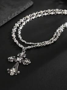 2 piezas Collares con colgante de cruz, regalo de joyería para familia, amigos y compañeros de clase - Plata antigua - Ver 4