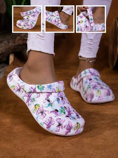 新款女士花园鞋，可调节宽松平底鞋，卧室/旅行/沙滩毛绒拖鞋，包头拖鞋