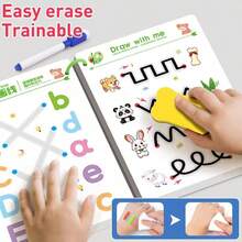 32-Page Full Brain Development Training Set, Reading And Writing Workbook - Pen Control And Drawing Education Book | Learning Writing Skills, Reusable Children's Writing Stickers, Back To School Gift, Birthday Gift, Christmas, Thanksgiving And 11 Other Holiday Gifts (Pen And Eraser Not Included) - Multicolor - View 4