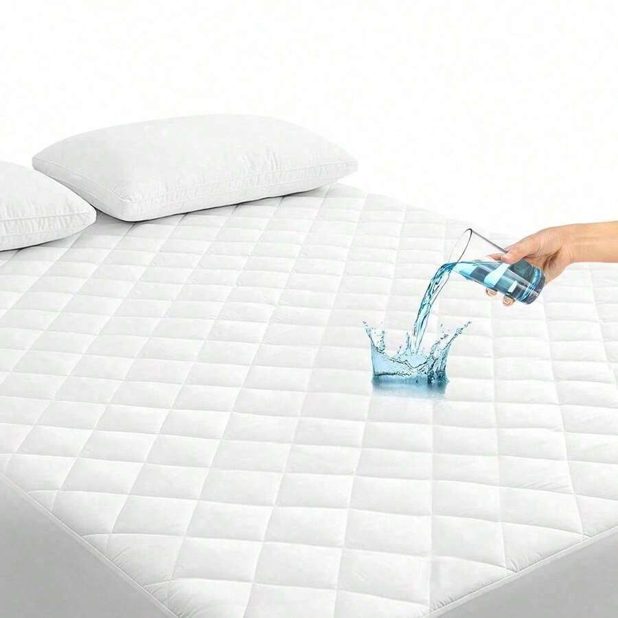 1 Pieza Cubre Colchón Impermeable de 3Capas(Sin Funda de Alohada)Protección Completa Transpirable,Antideslizante y Fácil de Lavar Ideal para Hogares y Alojamientos para Colchón Individual Matrimonial Queen King,Color Gris - Blanco - Ver 1