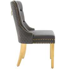 Dining Chair With A Unique Striking Unit At The Back, 2 Stations With Studded Head Trim, Gold Stainless Steel Support Legs, Velvet Fabric - Grey - View 7