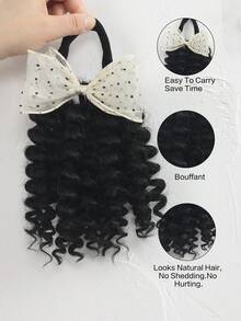 1 Tóc giả đuôi ngựa bện tay 8 inch, tóc giả tổng hợp có chi tiết nơ, có thể tháo rời và tái sử dụng, lý tưởng cho phụ nữ. - Màu đen tự nhiên - Xem 7