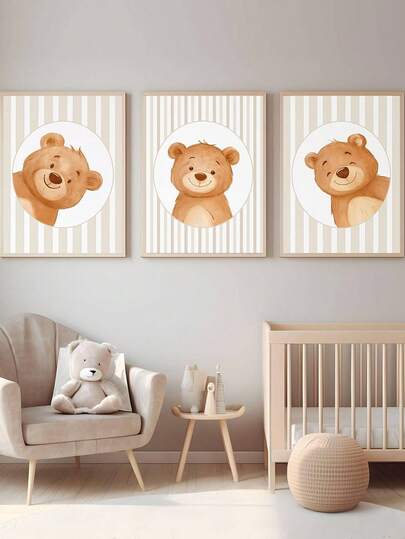 1pc Bear Themed Decorative Painting For Children's Room - Nursery Decor, Suitable For Playroom, Daycare, Kindergarten, Boys' Room, Girls' Bedroom And Other Scenarios, Framed Art