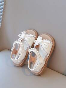 2025 Nuevos zapatos de princesa para niñas con suela blanda y antideslizante, de punta abierta, con cierre de gancho y bucle, en color beige - Beis - Ver 5