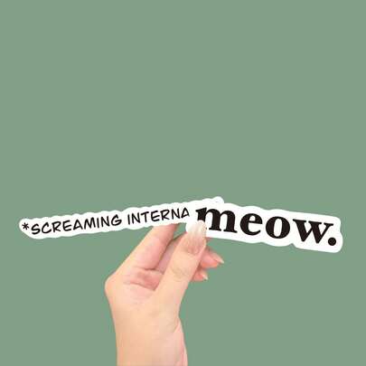 Pegatina divertida "Gritando internamente" | Pegatina de vinilo autoadhesiva de dibujos animados para portátil y botella de agua, de un solo uso-resistente al agua "Miau" pegatina - Ilustración de gato linda, resistente a los arañazos para portátiles, cascos, motocicletas, cajas de herramientas, guitarras, scooters, pegatinas de coche, decoración de cascos | Diseño juguetón |