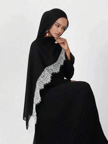 1pc Soft & Breathable Rayon Lace Headscarf, Suitable For Daily Wear, Can Be Paired With Bathrobes, Eid Al-Fitr - Multicolor - View 2