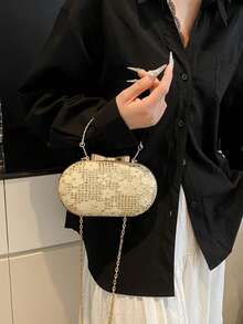 Túi xách mini thời trang bằng kim loại sáng bóng, đính sequin/kim tuyến màu vàng, túi đeo chéo thanh lịch dành cho nữ dự tiệc, đám cưới. - Vàng - Xem 6