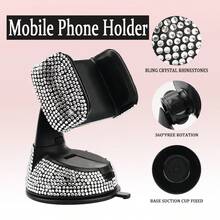 1pc Rhinestone Decor Car Phone Holder, Durable & Fashionable, 360 Degree Rotation, Suction Cup Dashboard Mount - A - View 7