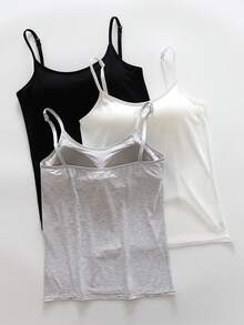 3 件套女士无缝吊带背心，带衬垫文胸和细肩带，多色 - 彩色 - 查看 3