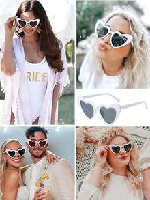 10副/5副装心形女士眼镜，复古猫眼款式，时尚猫眼心形，可爱眼镜，适合海滩和夏季佩戴，时尚蓝色椭圆形小镜框，适合海滩、派对、摄影和日常佩戴，单身派对装饰，单身派对回礼，单身派对，新娘送礼会回礼，婚礼宾客回礼，时尚装饰眼镜 - 白色 - 查看 7